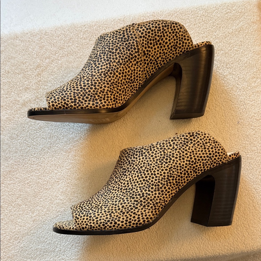 Vince Camuto Calf Hair Leopard Print Mules - Size 10